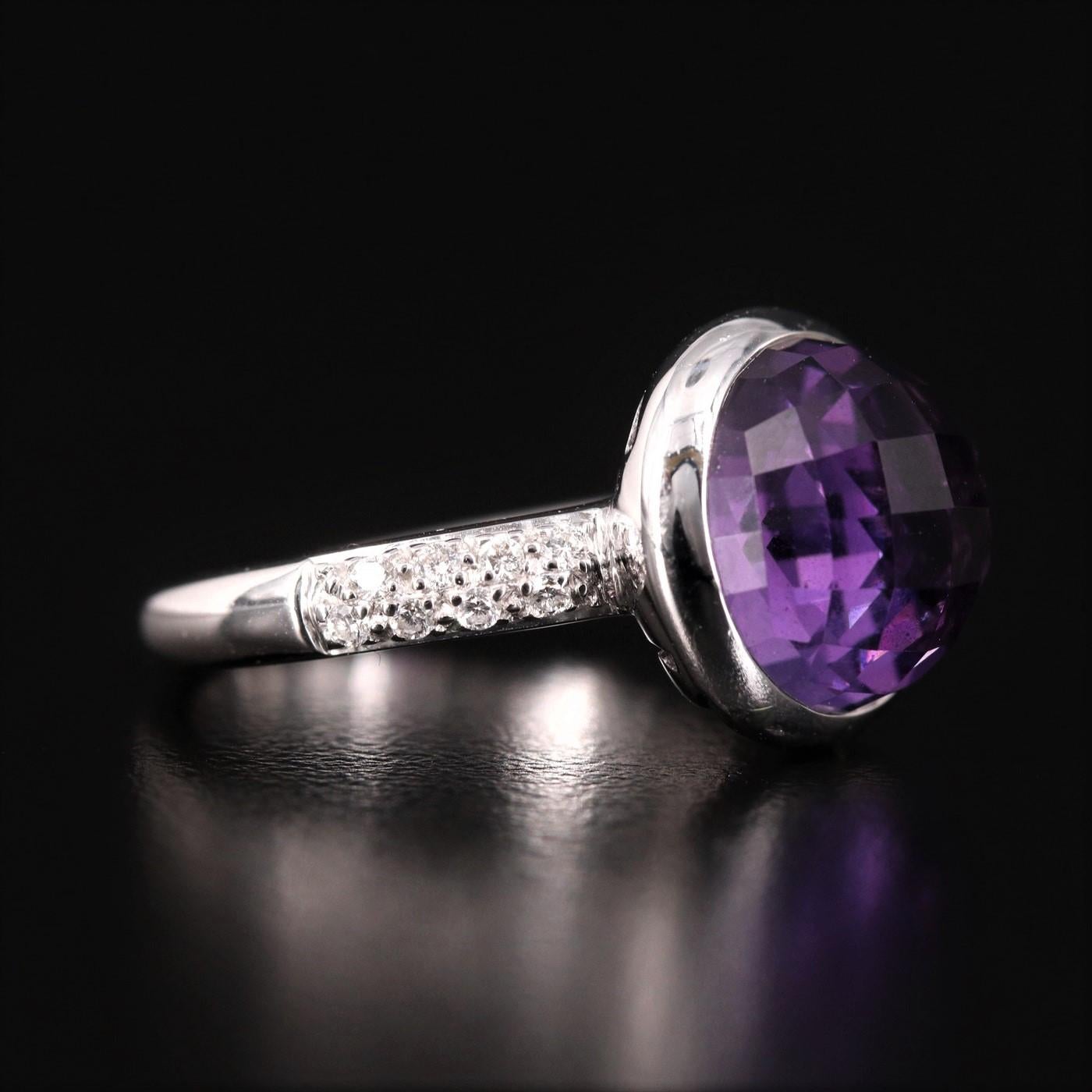 $2125 Stunning 18K White Sold Gold Amethyst and Diamond Ring Sz 6 For Sale 2