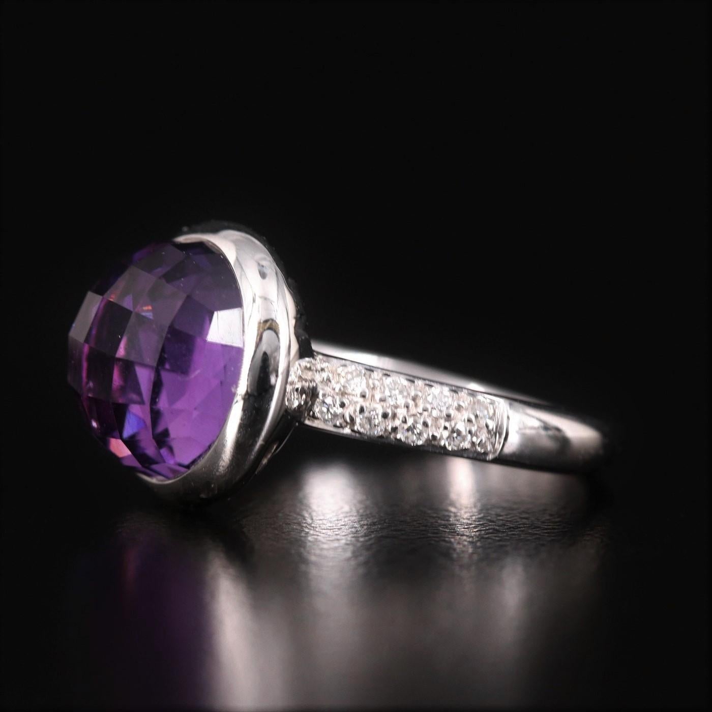 $2125 Stunning 18K White Sold Gold Amethyst and Diamond Ring Sz 6 For Sale 5