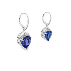 21.28 Carat Heart-Shaped Tanzanite and Diamond Dangle Earrings