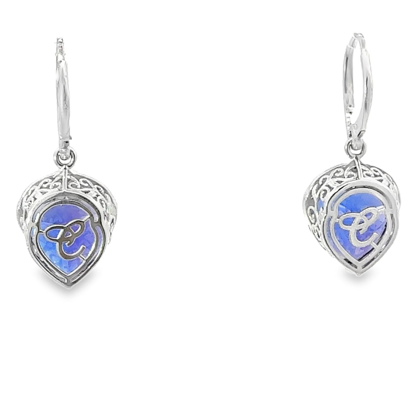 Women's 21.28 Carat Heart-Shaped Tanzanite and Diamond Dangle Earrings For Sale