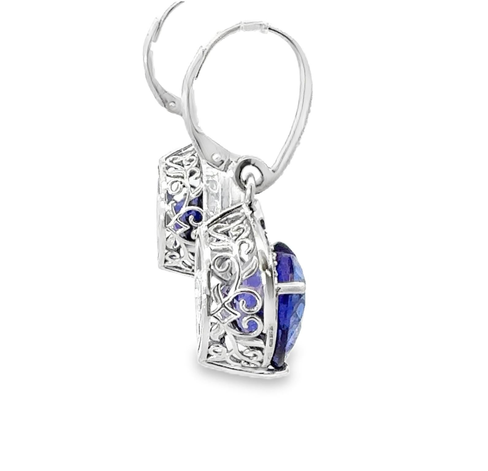 21.28 Carat Heart-Shaped Tanzanite and Diamond Dangle Earrings For Sale 1