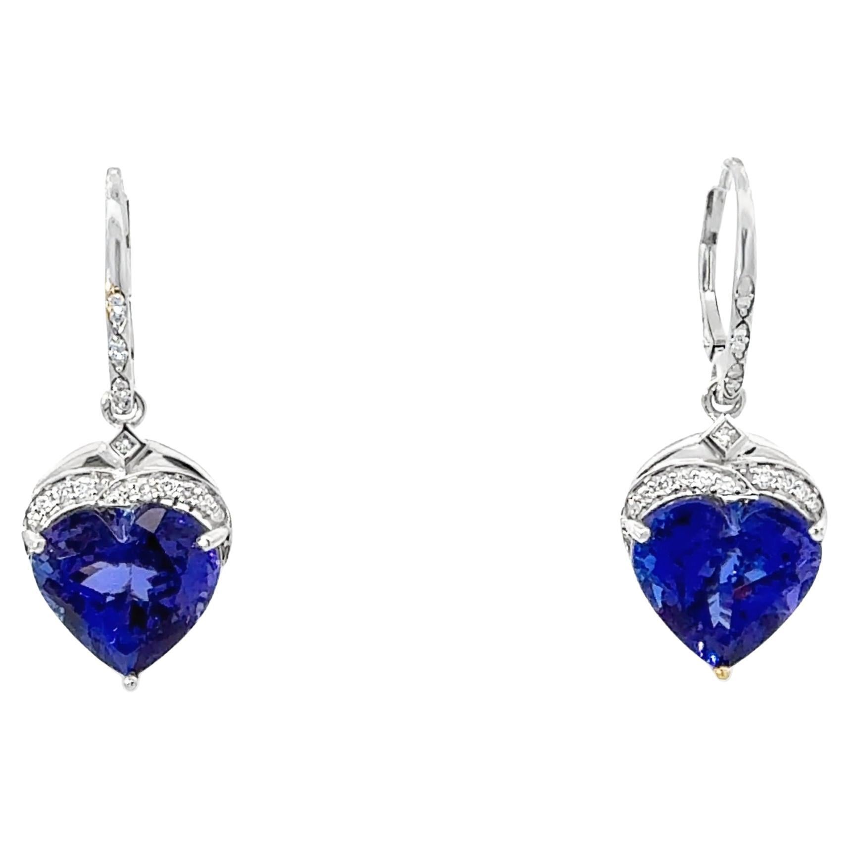 21.28 Carat Heart-Shaped Tanzanite and Diamond Dangle Earrings For Sale