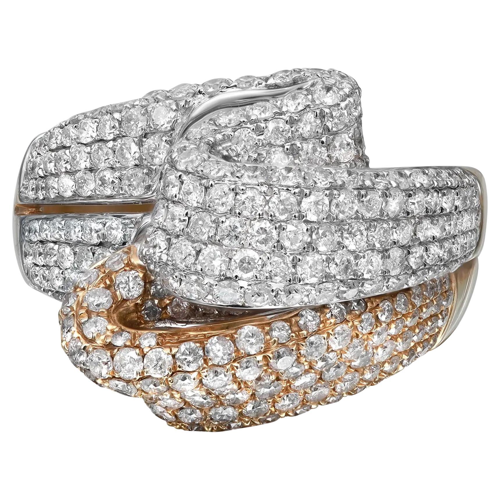 Anello da cocktail da donna con diamante rotondo incastonato da 2,12 carati in due tonalità, oro 14K