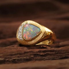 2.12ct Australian Opal, Diamond, 18K Yellow Gold & Platinum Ring