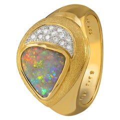 2.12ct Australian Opal, Diamond, 18K Yellow Gold 
Platinum Ring