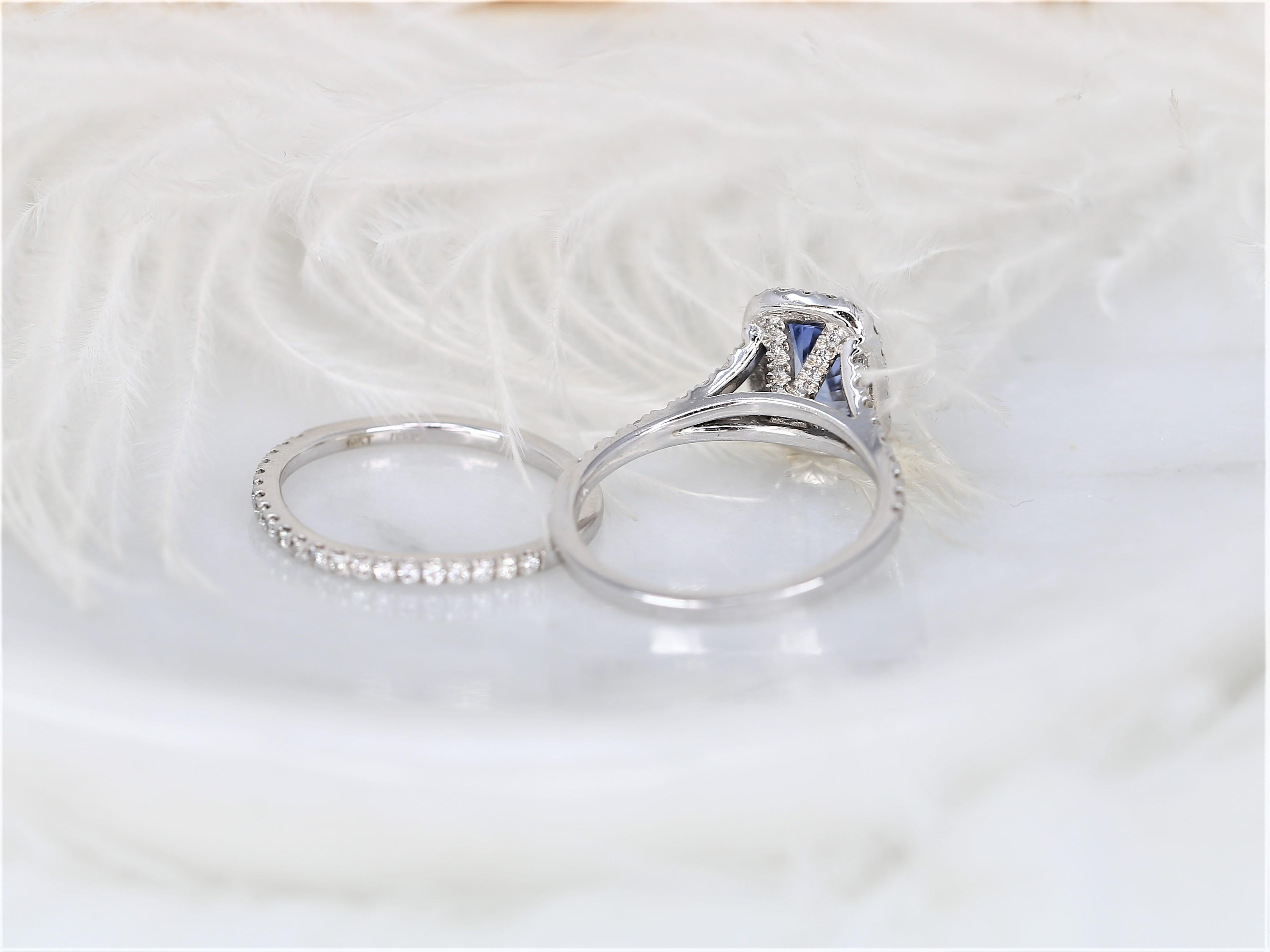 2.12ct Avery 14kt Cornflower Blue Sapphire Diamond Split Shank Halo Bridal Set For Sale 1