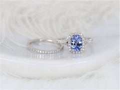 2.12ct Avery 14kt Cornflower Blue Sapphire Diamond Split Shank Halo Bridal Set
