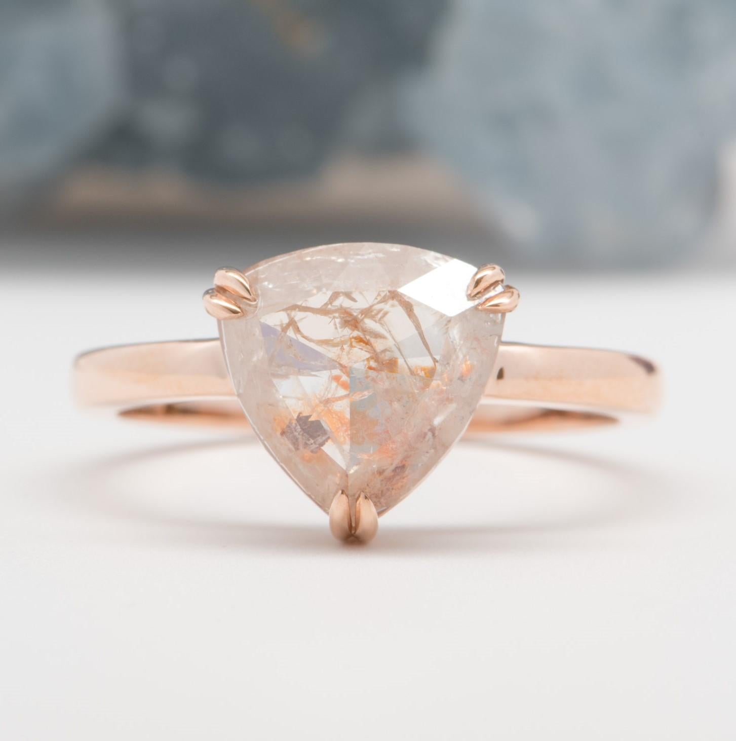 *** CUSTOM LISTING FOR MANUEL SALCEDO ***
♥  Solid 14K rose gold ring set with a triangle-shaped Koi Fish diamond (it's a diamond that has coral/orange color inclusions with a lot of transparency!)
♥  The overall setting measures 10.4mm in width,