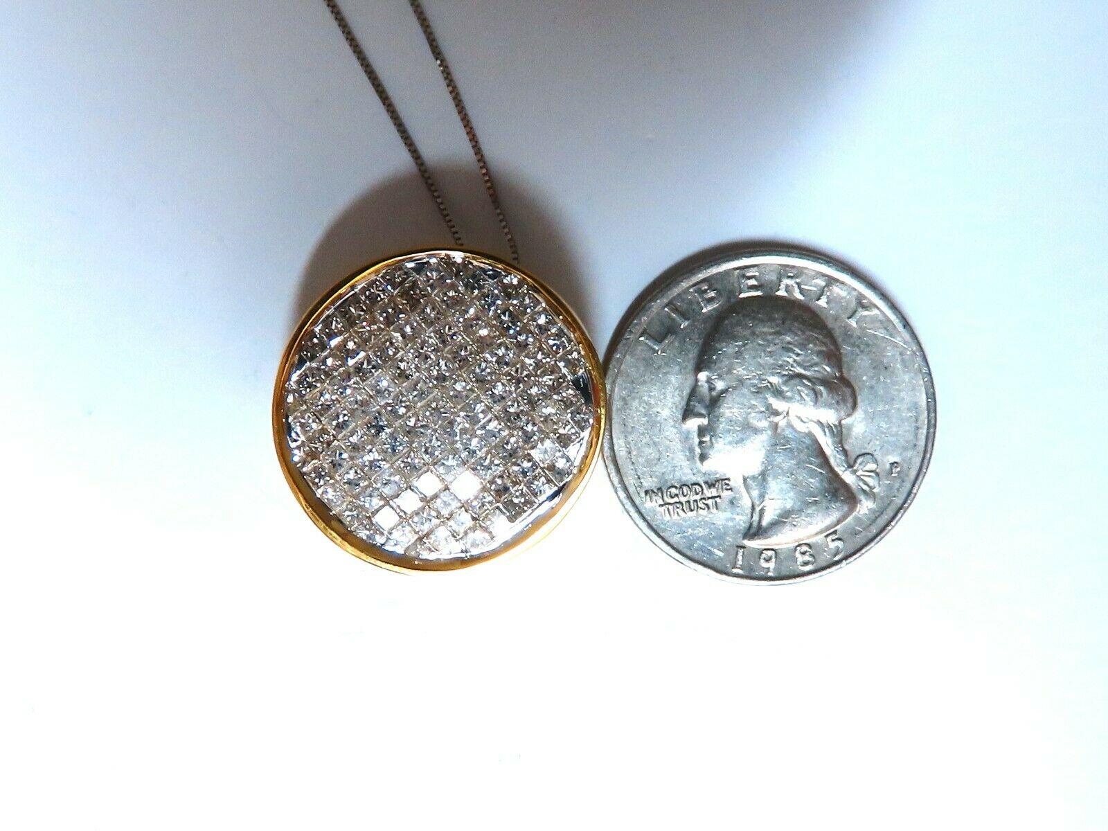 Women's or Men's 2.12 Carat Diamonds Invisible Princess Cut Circular Cluster Necklace 14 Karat For Sale