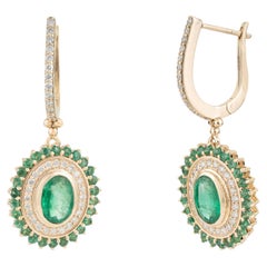 2.12ct Emerald Diamond Drop earrings with Lever Back Closure in 14K Yellow Gold