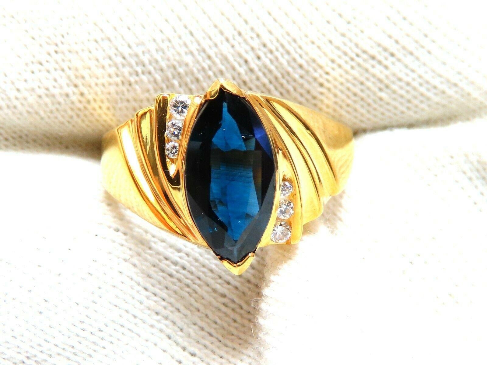 Marquise Cut 2.12 Carat Natural Midnight Blue Sapphire Marquise Ring 14 Karat