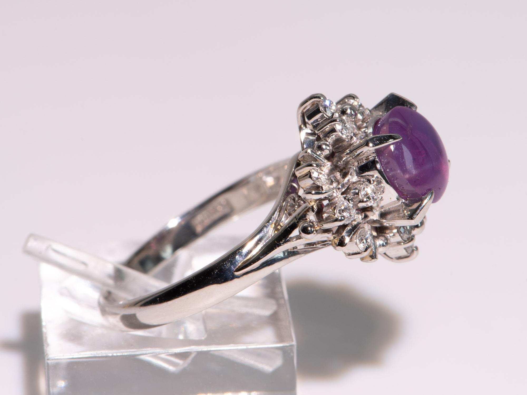 Women's or Men's 2.12ct Purple Star Sapphire Diamond Halo Ring Platinum R6721