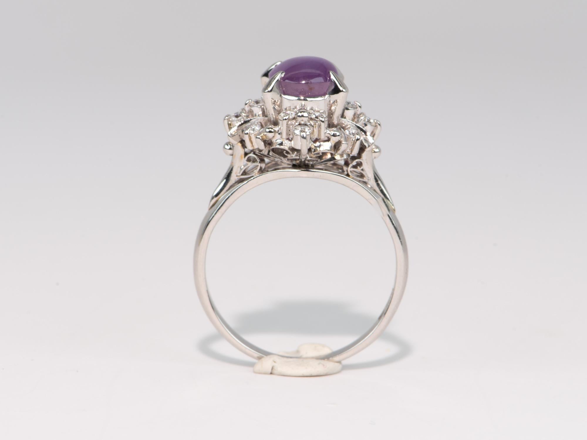 2.12ct Purple Star Sapphire Diamond Halo Ring Platinum R6721 For Sale 1