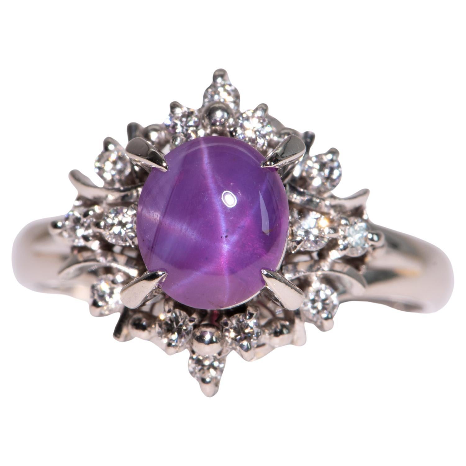 2.12ct Purple Star Sapphire Diamond Halo Ring Platinum R6721