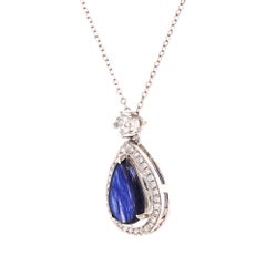 Fei Liu 2.12ct Sapphire Cabochon and Diamond Platinum Pendant