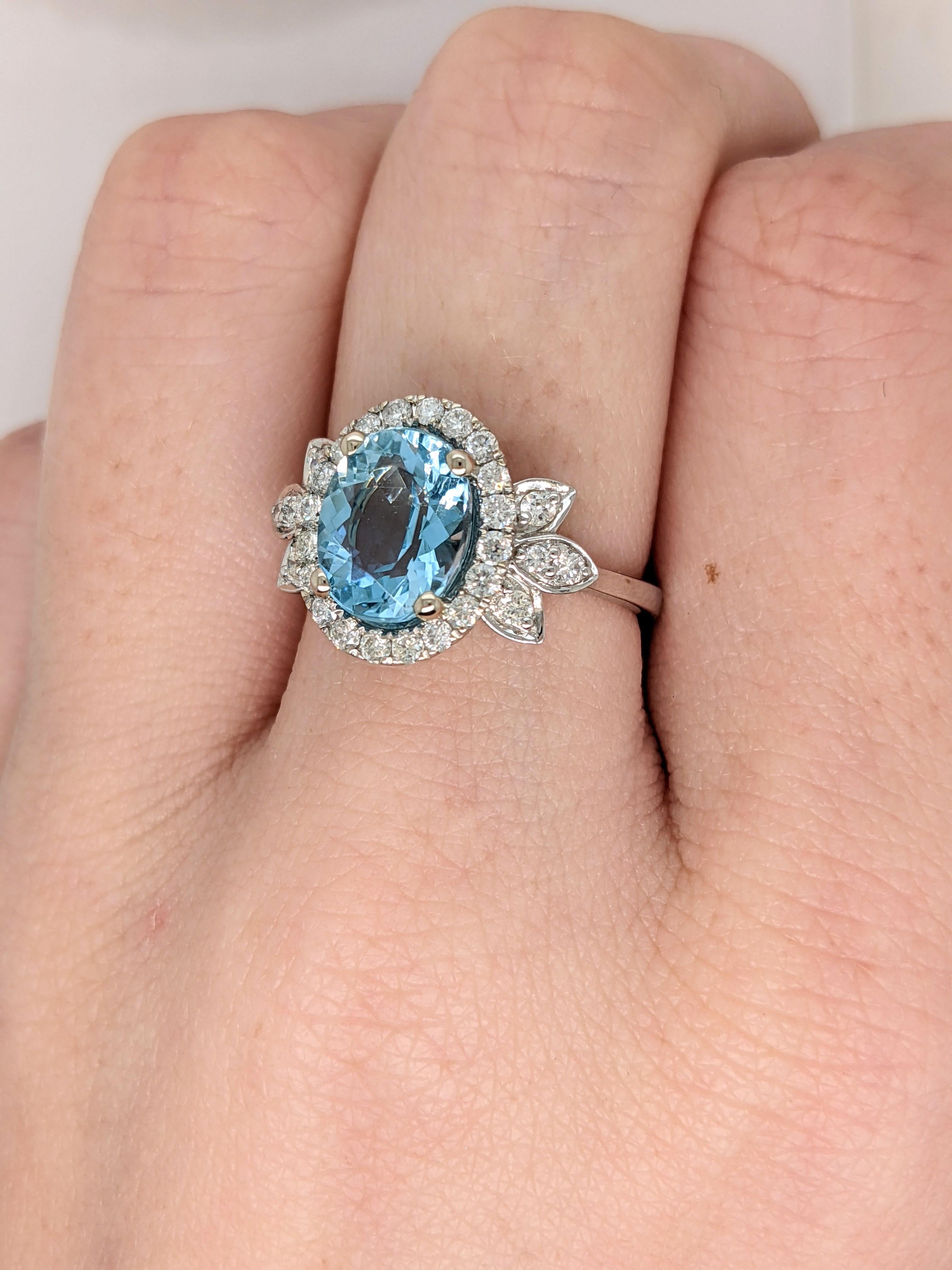 2.12cts Santa Maria Aquamarine Ring w Natural Diamonds in 14K Gold  Oval 10x8mm For Sale 1