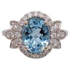 2.12cts Santa Maria Aquamarine Ring w Natural Diamonds in 14K Gold  Oval 10x8mm