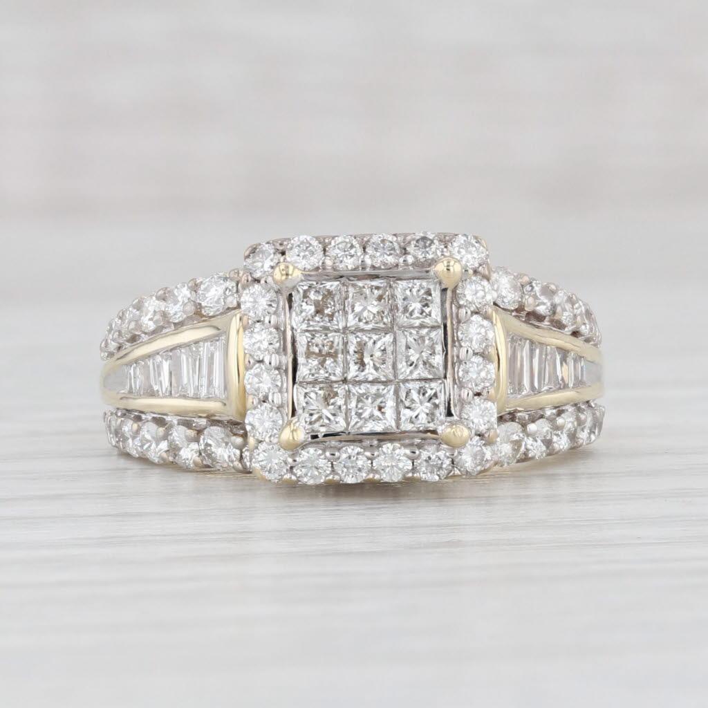 2,12 Karat Diamant Prinzessin Halo Verlobungsring 10k Gelbgold Größe 7,25 (Carréschliff)