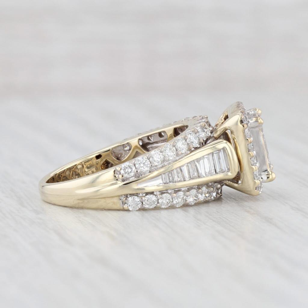 2,12 Karat Diamant Prinzessin Halo Verlobungsring 10k Gelbgold Größe 7,25 im Zustand „Gut“ in McLeansville, NC