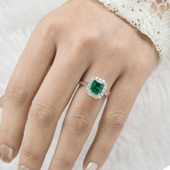 2.12TCW Zambian Emerald Halo SI/H Diamond Engagement Ring 18k Solid White Gold