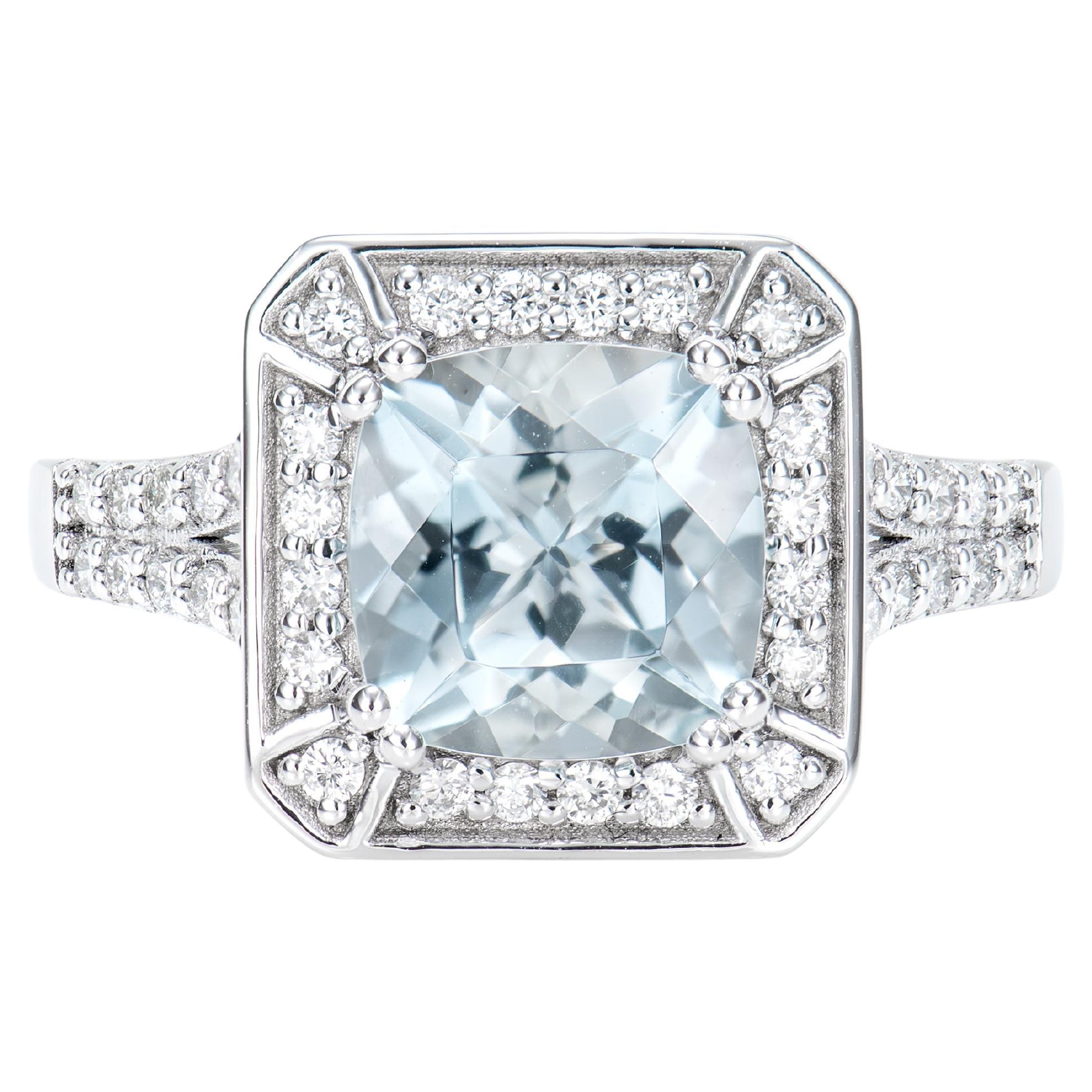 2.13 Carat Aquamarine Elegant Ring in 18 Karat White Gold with White Diamond