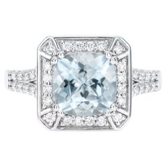2.13 Carat Aquamarine Elegant Ring in 18 Karat White Gold with White Diamond