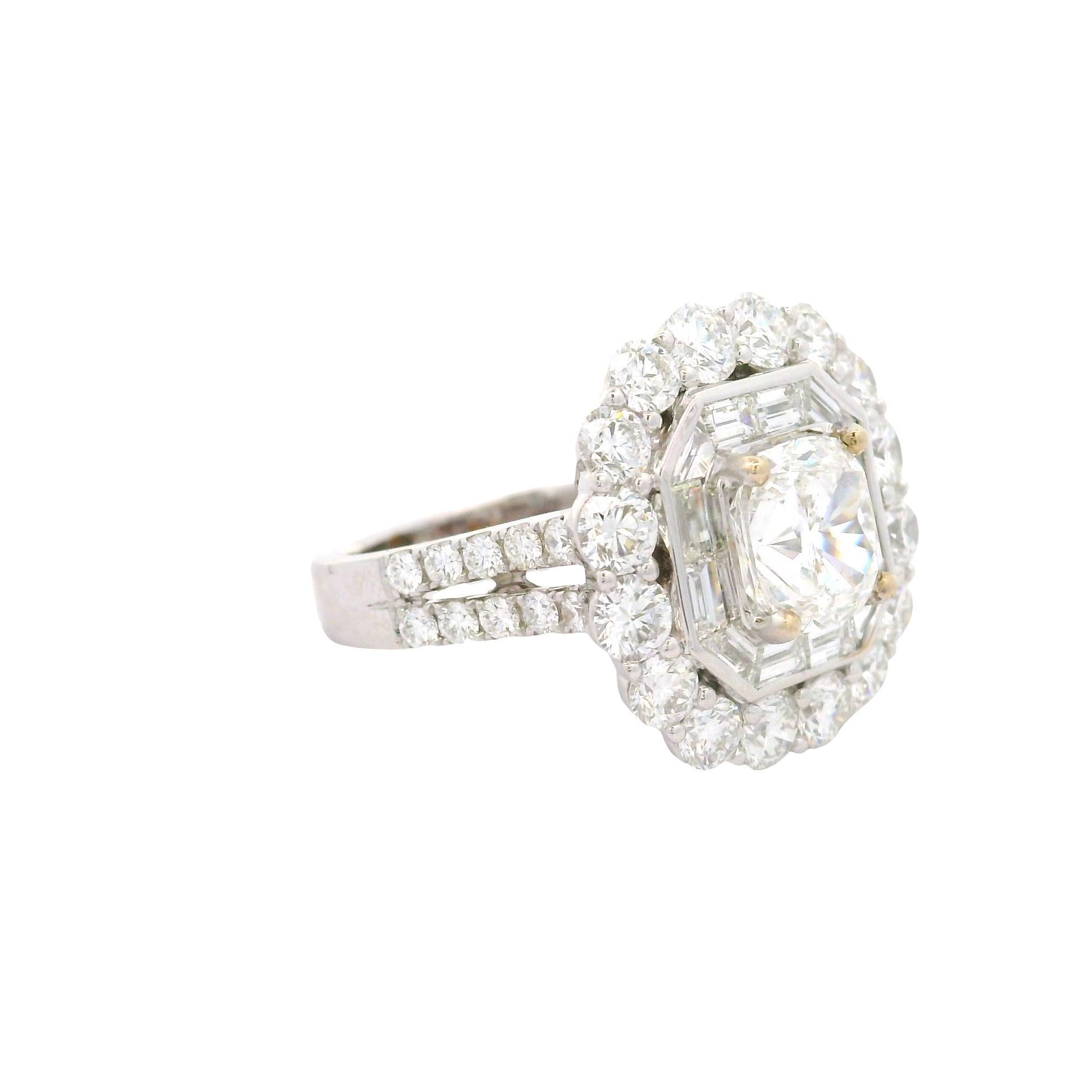 Cushion Cut 2.13 Carat Cushion-cut Diamond Double Halo 18K White Gold Engagement Ring, GIA For Sale