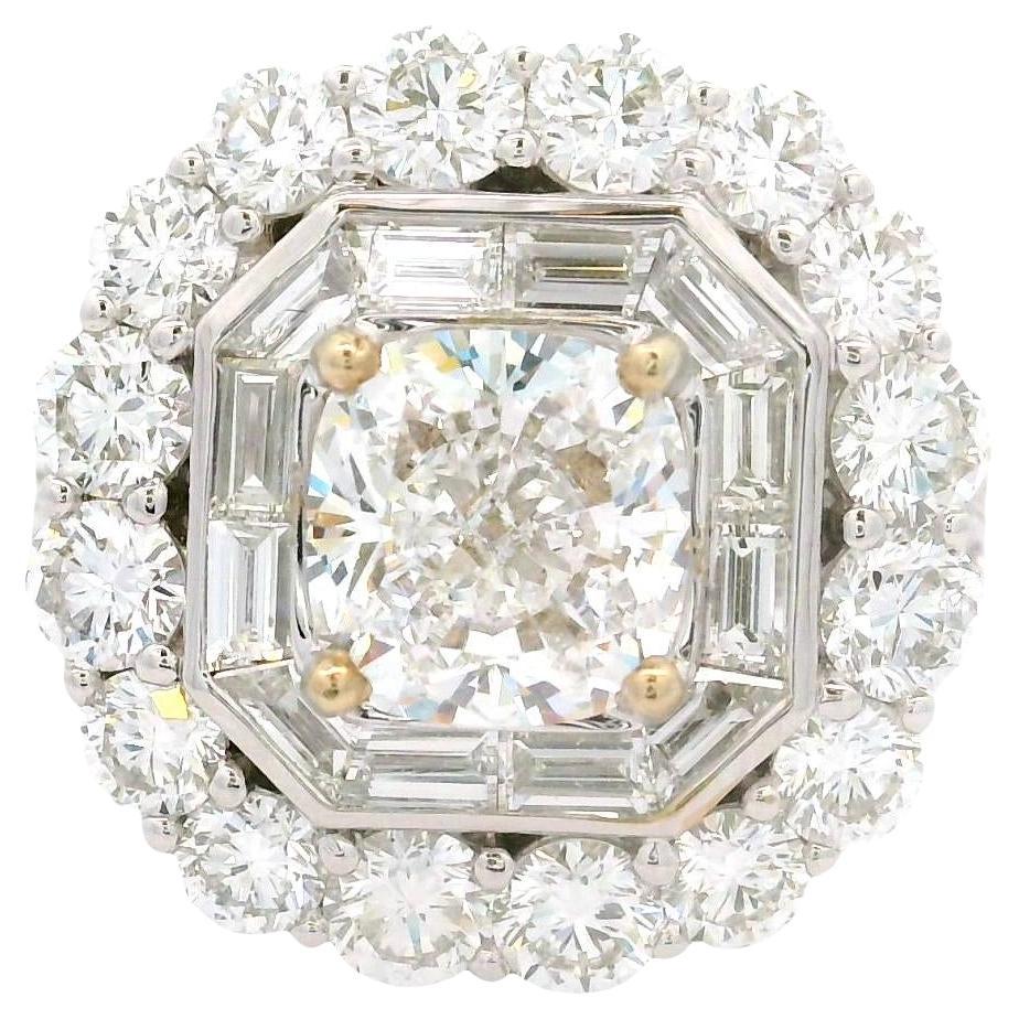 2.13 Carat Cushion-cut Diamond Double Halo 18K White Gold Engagement Ring, GIA For Sale
