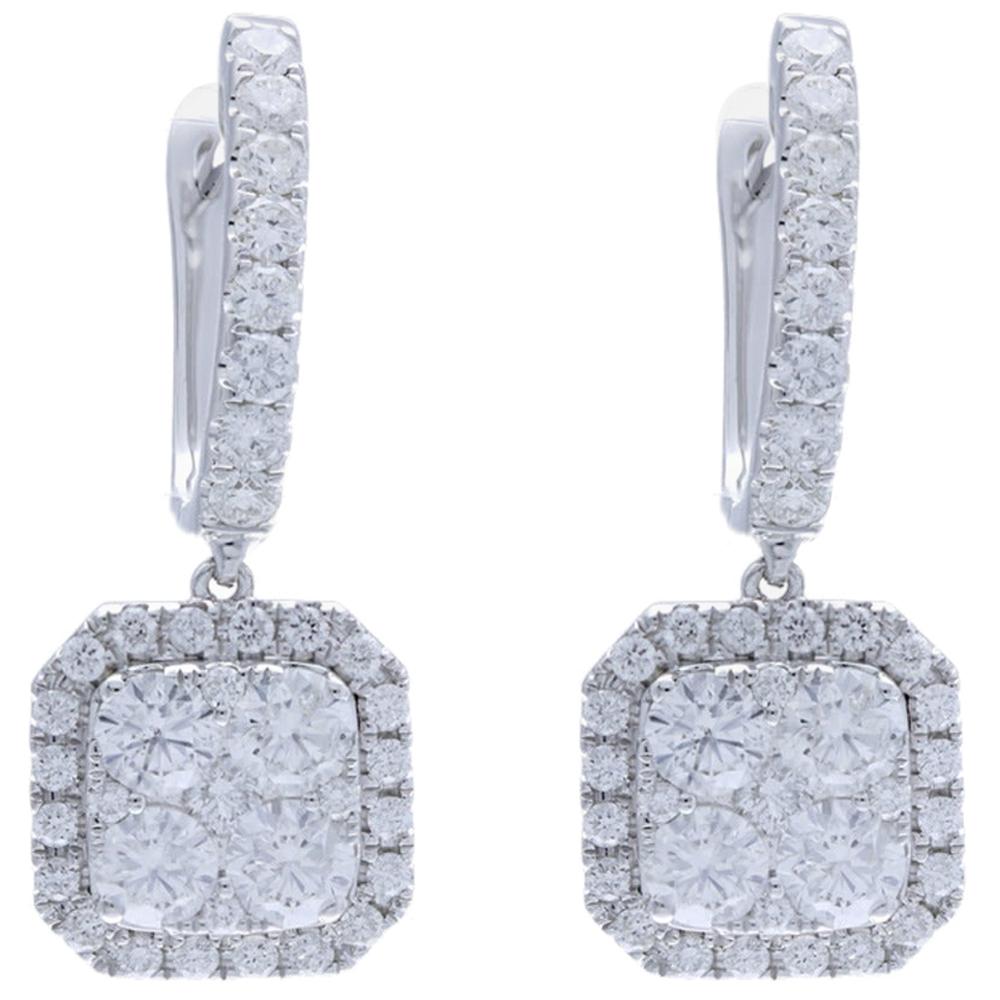 2.13 Carat Cushion Shape Diamond Lever Back Earrings 14 Karat Gold Diamonds