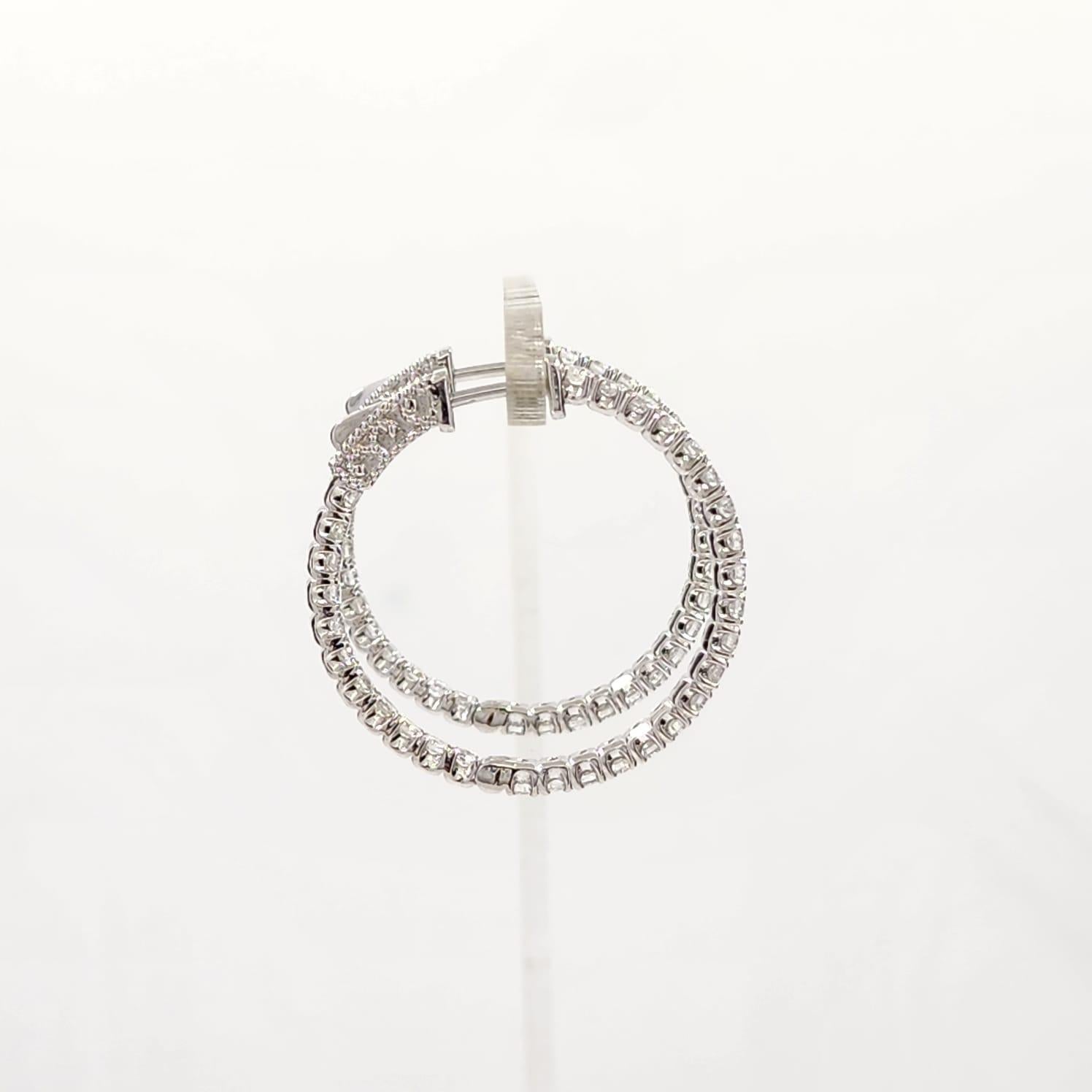 2.13 Carat Diamond Hoop Earrings in 18 Karat White Gold In New Condition For Sale In Hong Kong, HK