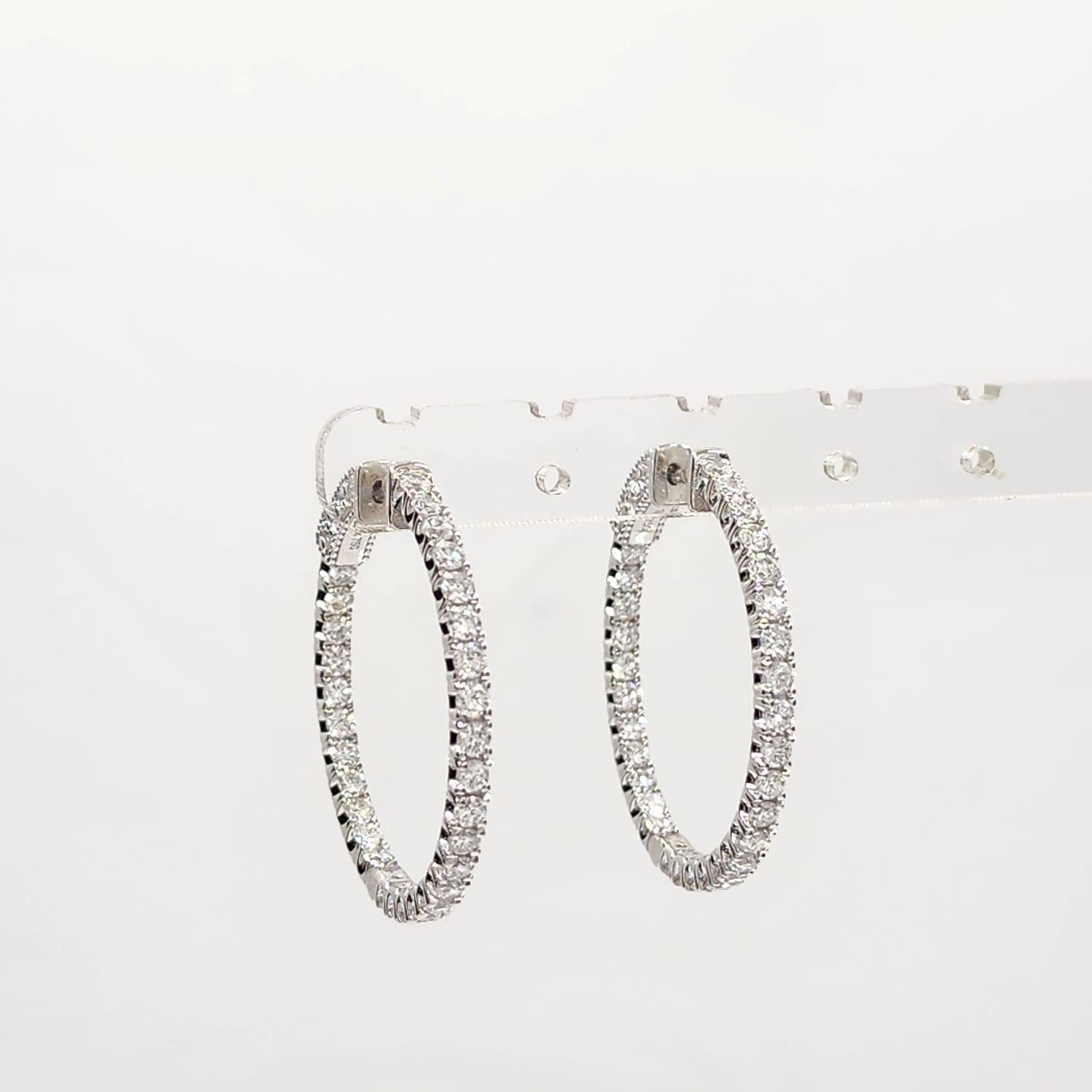 Women's 2.13 Carat Diamond Hoop Earrings in 18 Karat White Gold For Sale