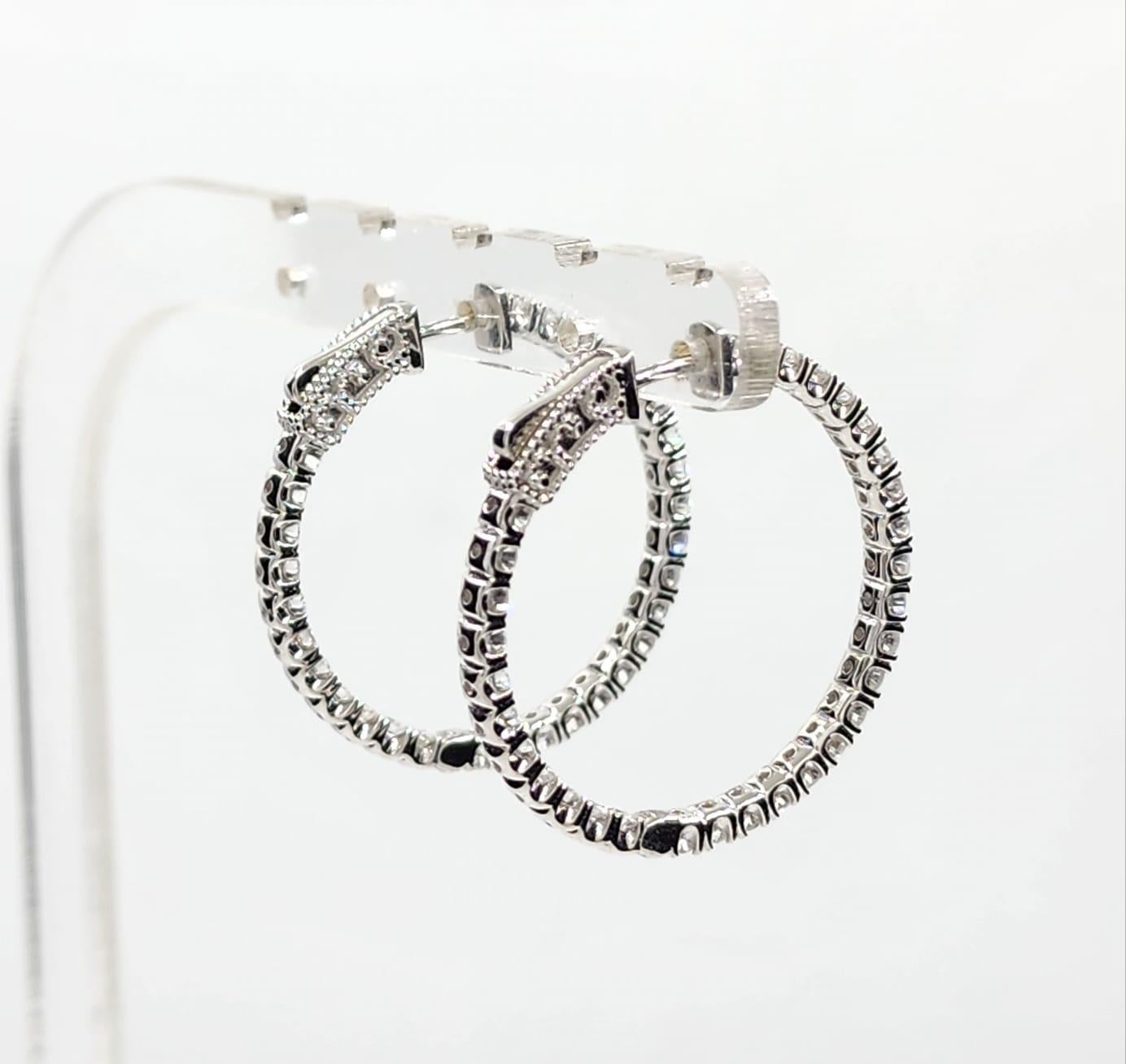 2.13 Carat Diamond Hoop Earrings in 18 Karat White Gold For Sale 1