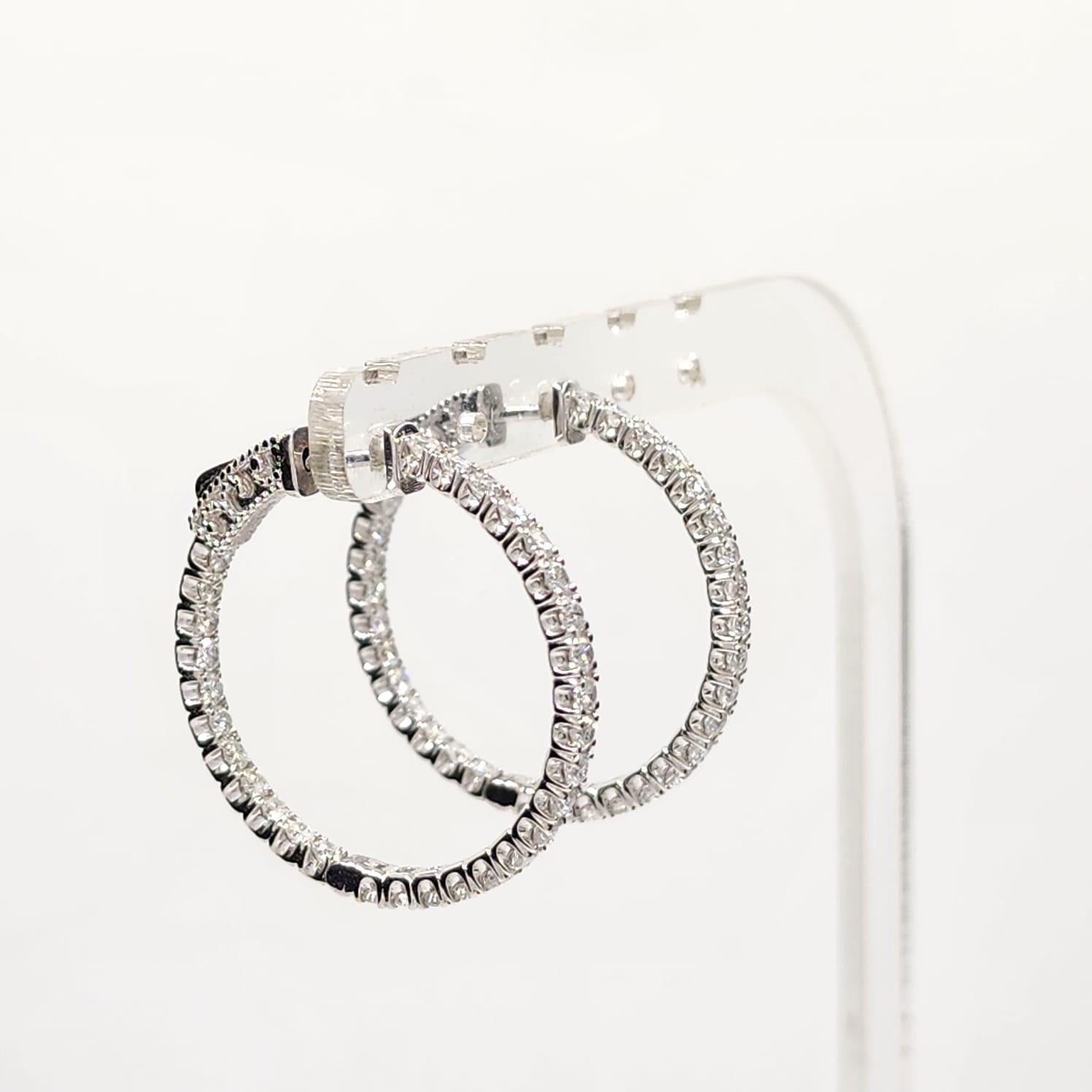2.13 Carat Diamond Hoop Earrings in 18 Karat White Gold For Sale 2