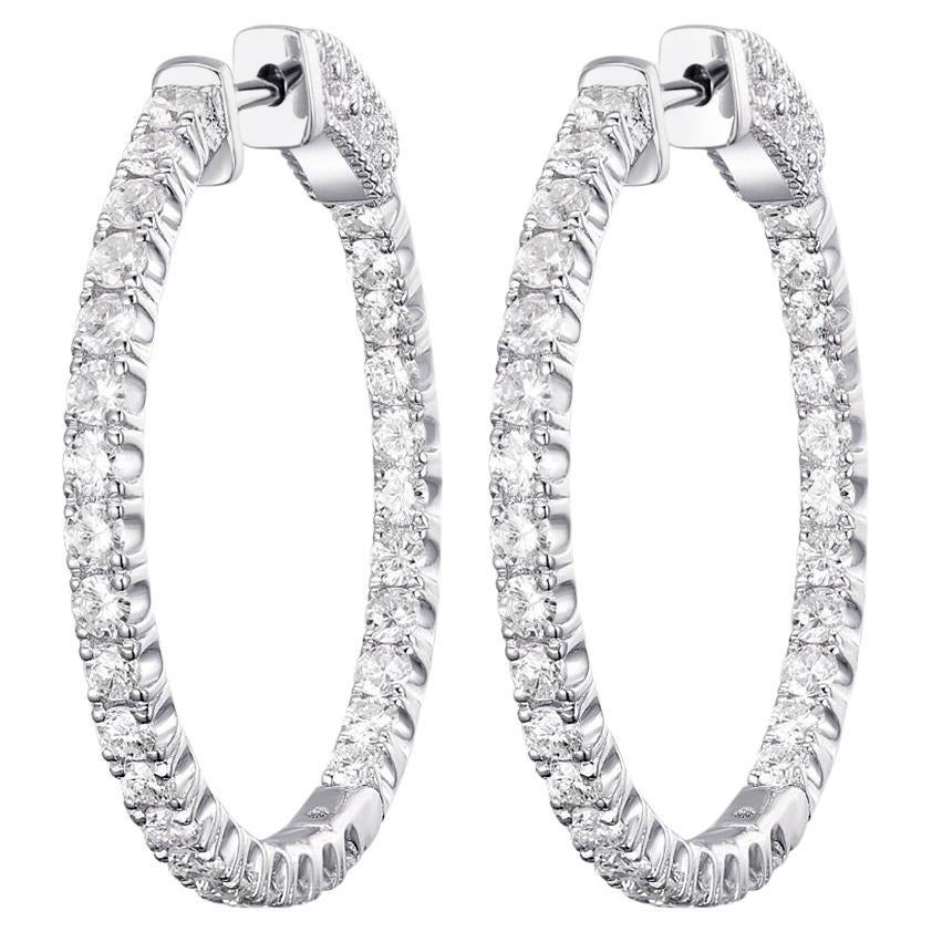 Pendientes de aro de diamantes de 2,13 quilates en oro blanco de 18 quilates