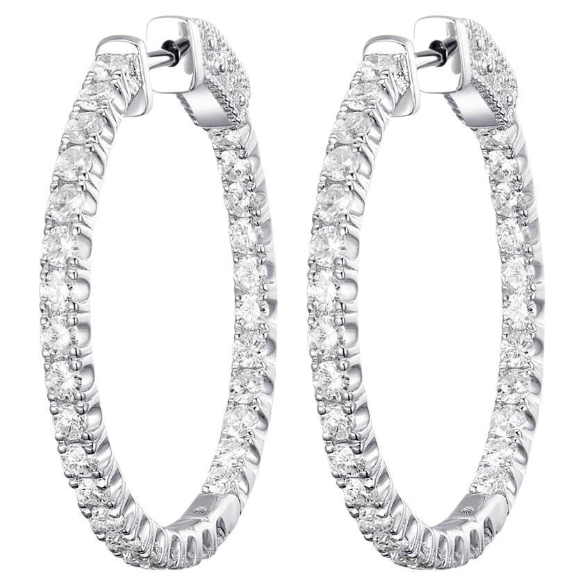 2.13 Carat Diamond Hoop Earrings in 18 Karat White Gold For Sale