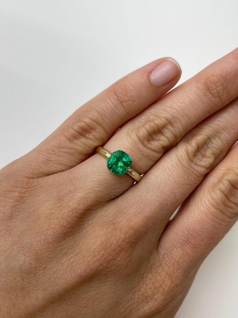 2.13 Carat Electric Muzo Green Colombian Emerald - 8x7.5 Cushion Cut May For Sale 3