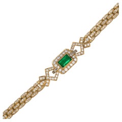 2.13 Carat Emerald and Diamond 18 Kt Gold Bracelet