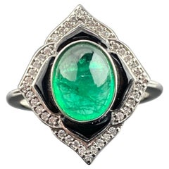 2.13 Carat Emerald Cabochon and Black Onyx Cocktail Ring