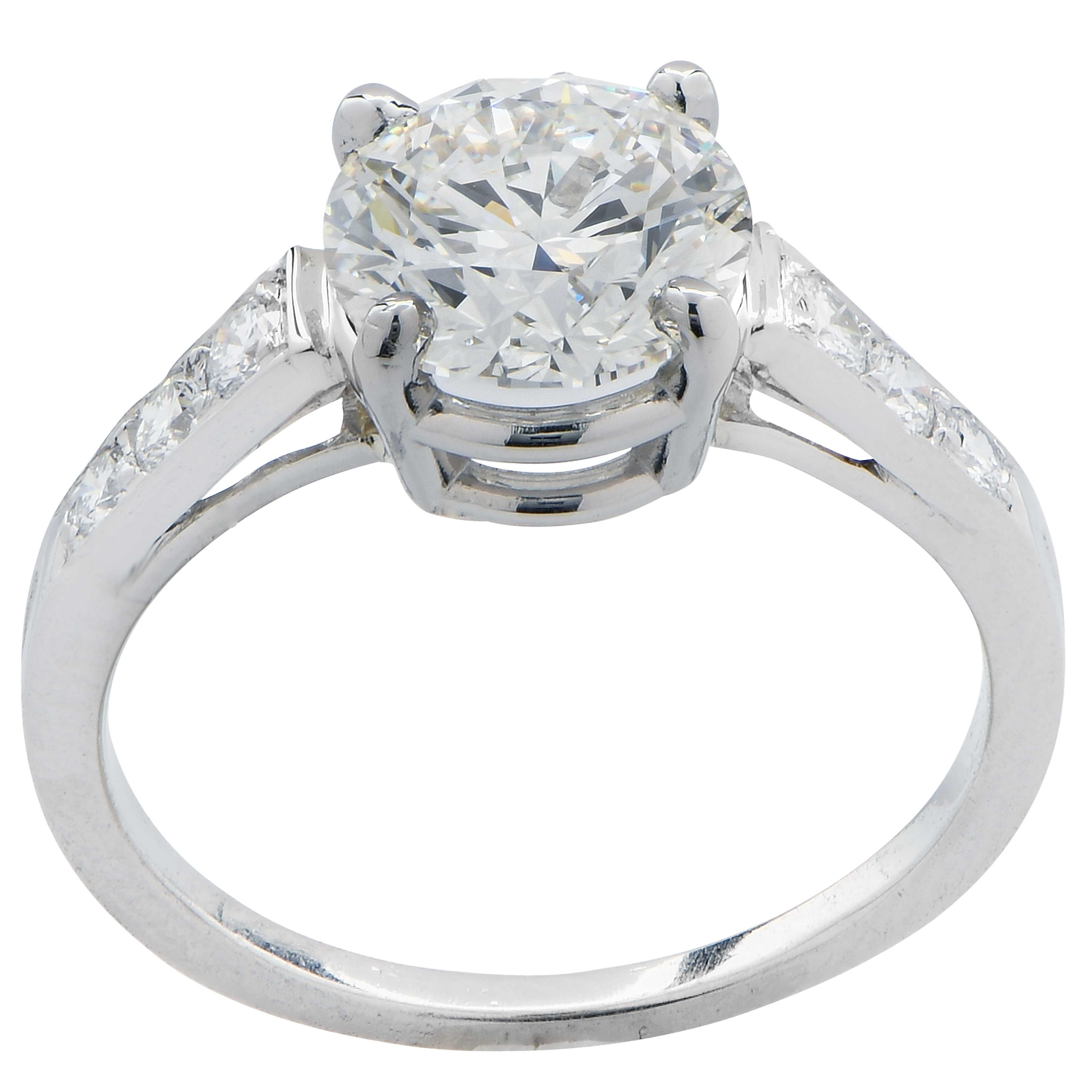 Modern 2.13 Carat GIA H / VVS2 Round Brilliant Cut Diamond on Platinum Engagement Ring