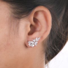 2.13 Carat Marquise & Pear Diamond Ear Climber 14K White Gold Cocktail Earrings