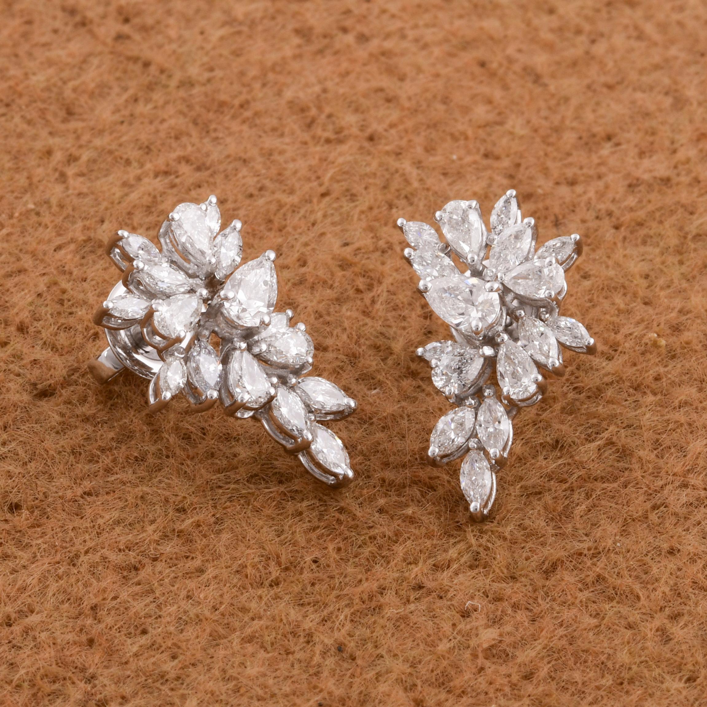 Modern 2.13 Carat Marquise & Pear Diamond Earrings 14 Karat White Gold Handmade Jewelry For Sale