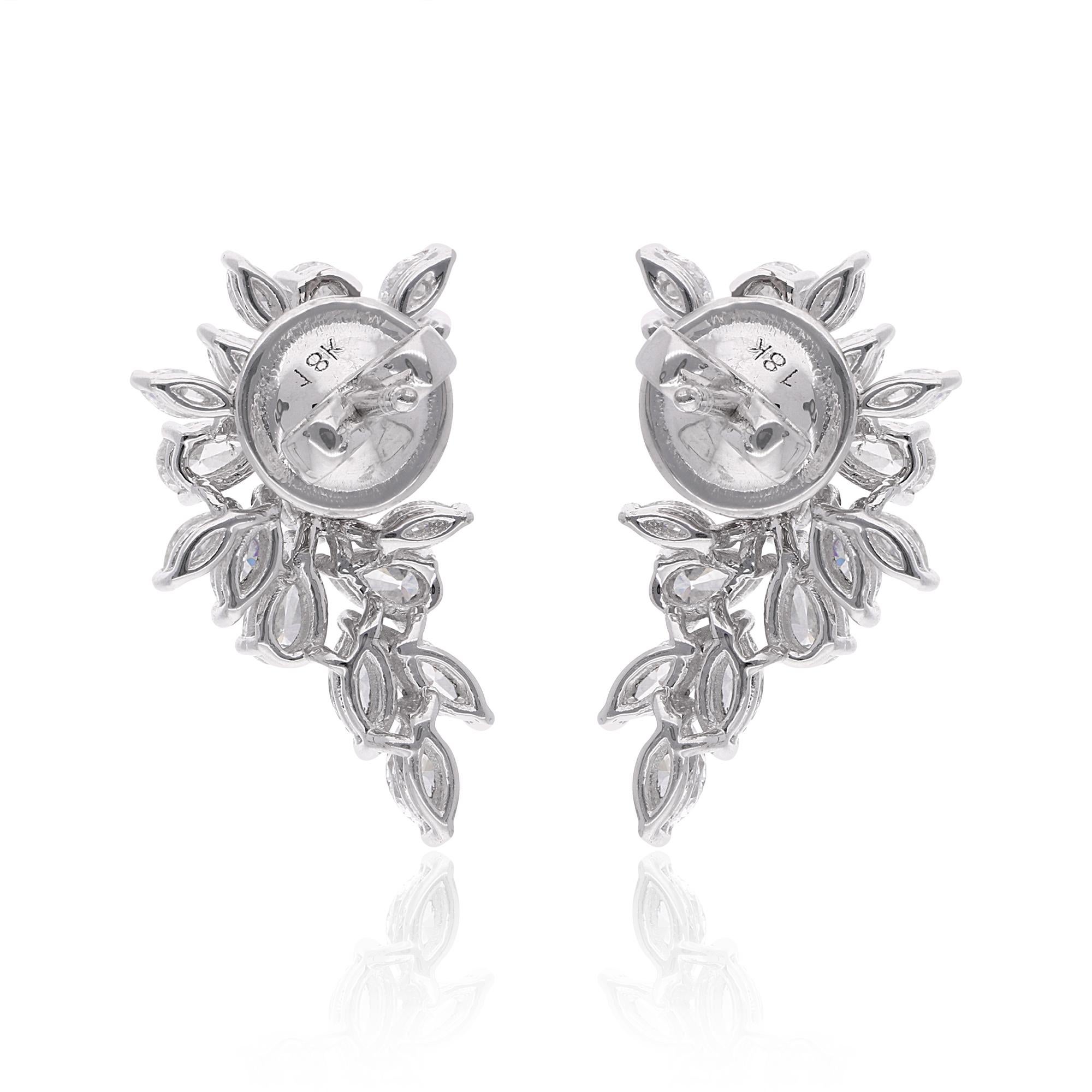 Women's 2.13 Carat Marquise & Pear Diamond Earrings 14 Karat White Gold Handmade Jewelry For Sale