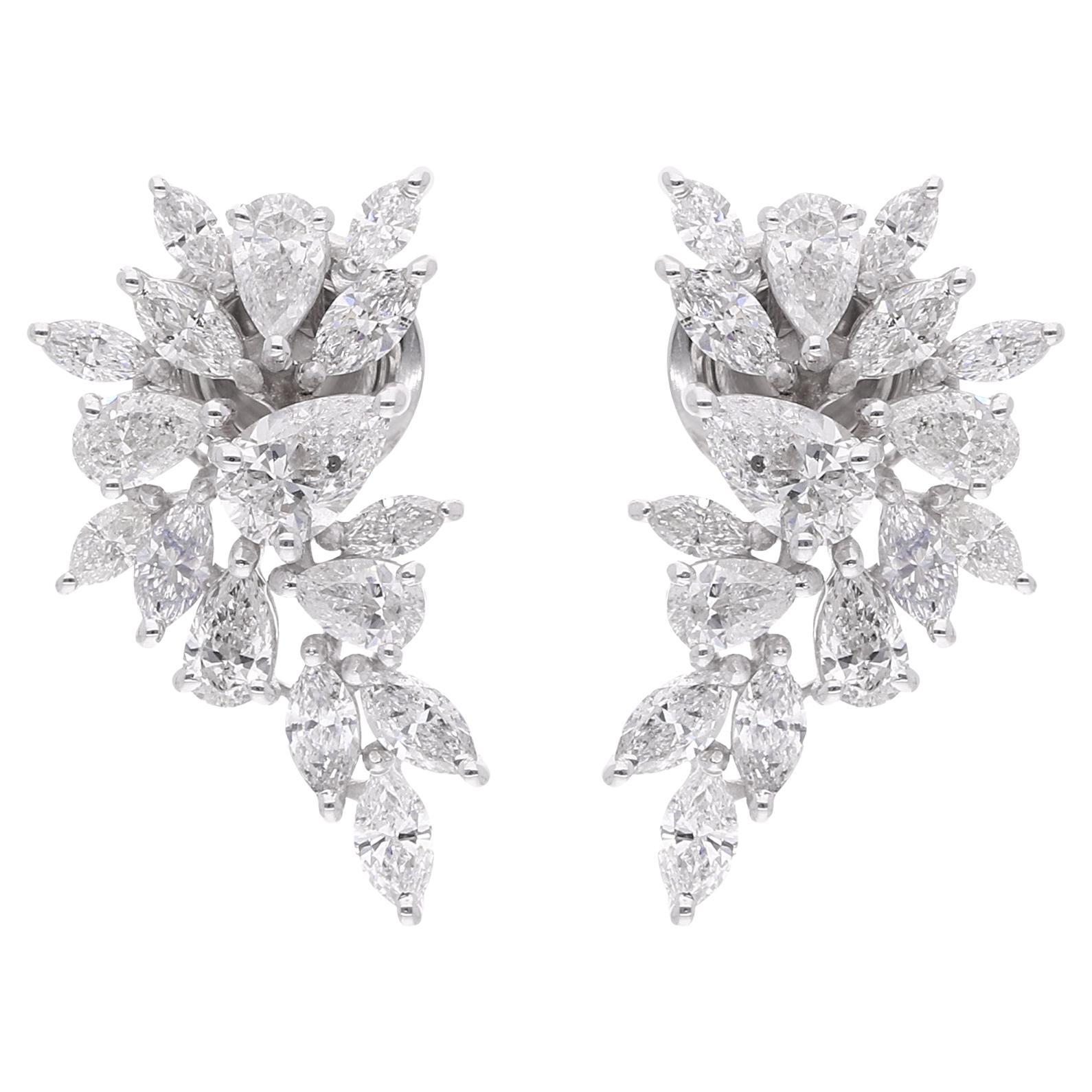 2.13 Carat Marquise & Pear Diamond Earrings 14 Karat White Gold Handmade Jewelry