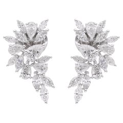 2.13 Carat Marquise & Pear Diamond Ear Climber 14K White Gold Cocktail Earrings