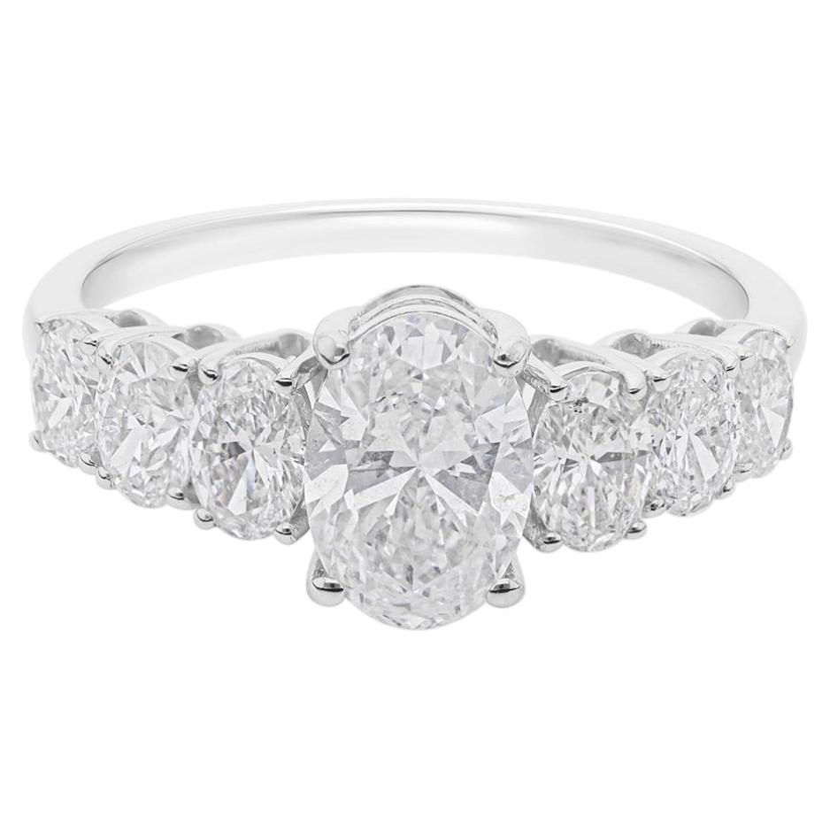 Anillo de compromiso de diamantes naturales talla oval de 2,13 quilates y oro blanco de 18 quilates