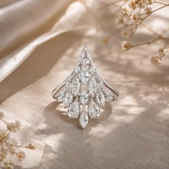 Anillo de cóctel de 2,13 quilates con diamante natural en forma de pera y marquise, en oro blanco de 18 quilates