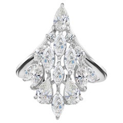 Anillo de cóctel de 2,13 quilates con diamante natural en forma de pera y marquise, en oro blanco de 18 quilates