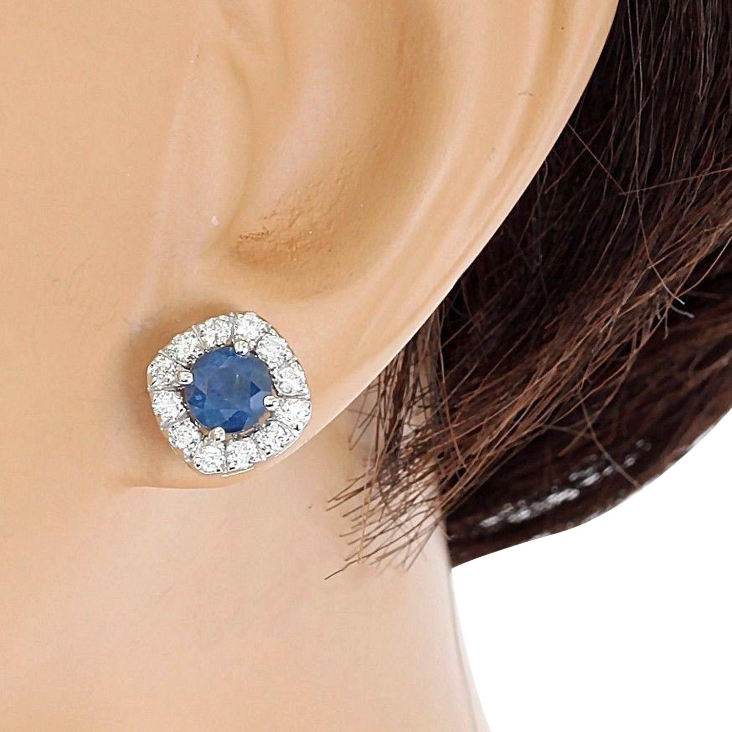 Women's Natural Sapphire Diamond Earrings In 14 Karat Solid White Gold  For Sale