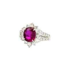 2.13 Carat No-Heat Ruby Diamond Platinum Halo Ring, GIA Certified