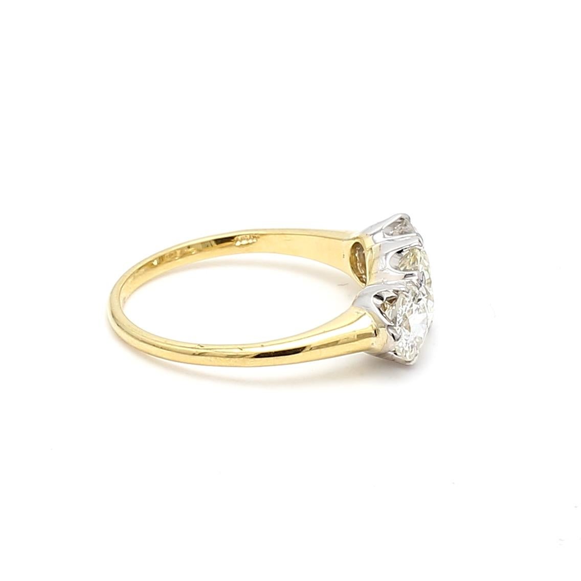 Women's 2.13 Carat Old European Cut Diamond 18K Two Tone Gold/Platinum Three-Stone Ring For Sale